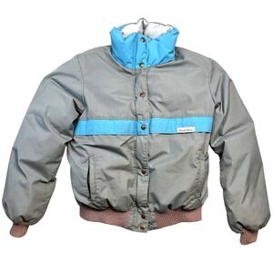 VTG Powderhorn Ski Closing Day Mountaineering Down Puff Jacket Sz 14 L Blue Gray